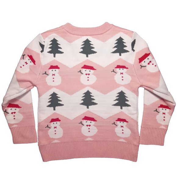 Knit Pink And White Ugly Christmas Sweater With Winter Pattern Theme - Picture 2 of 3